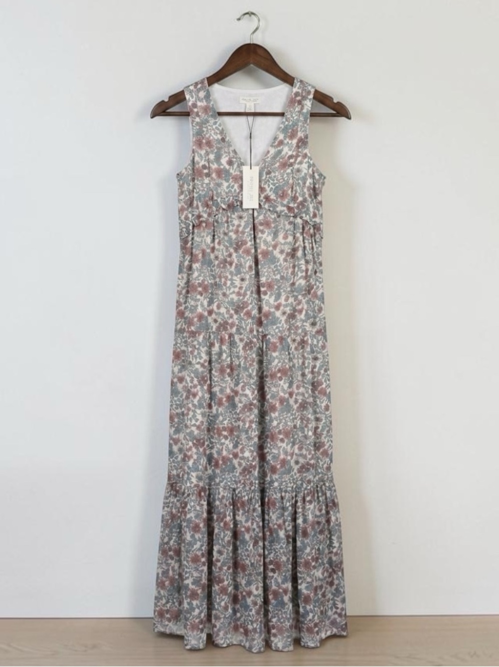 Rachel Zoe Sage Floral V-Neck Maxi Dress with Rust Blooms